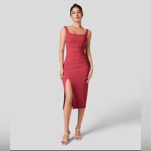 RED (WINTERBERRY) Halara square neck dress in LARGE